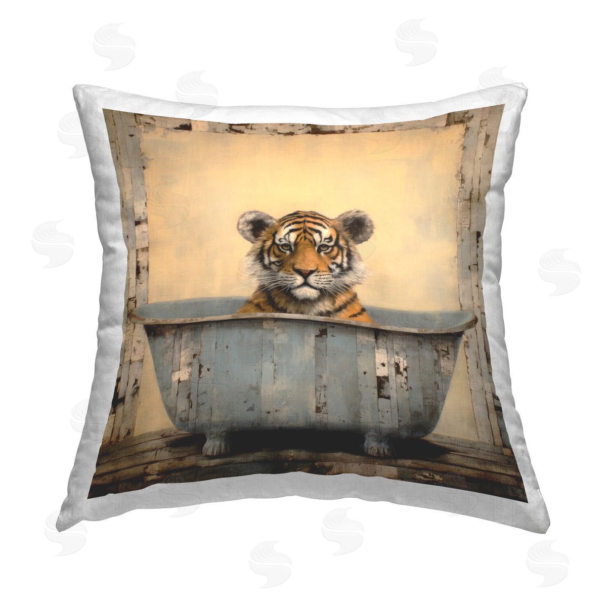 Lazar Studio Rustic Bath Tiger Printed Plush Polyester Throw Pillow