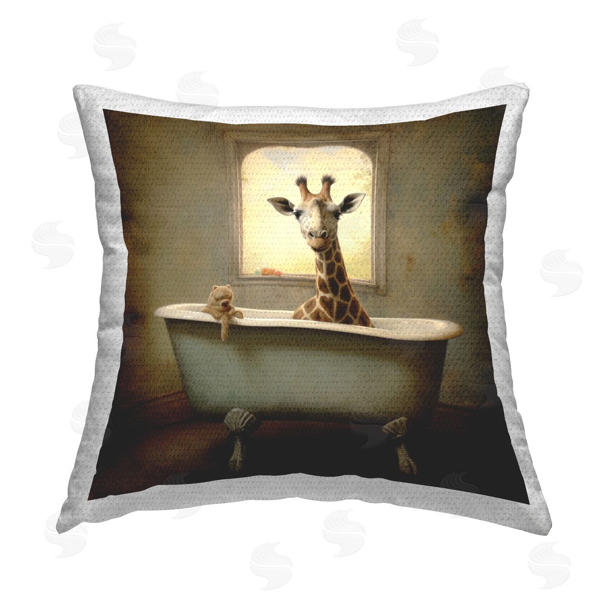 Lazar Studio Rustic Bathing Giraffe Outdoor Quick-Dry Polyester Printed Throw Pillow