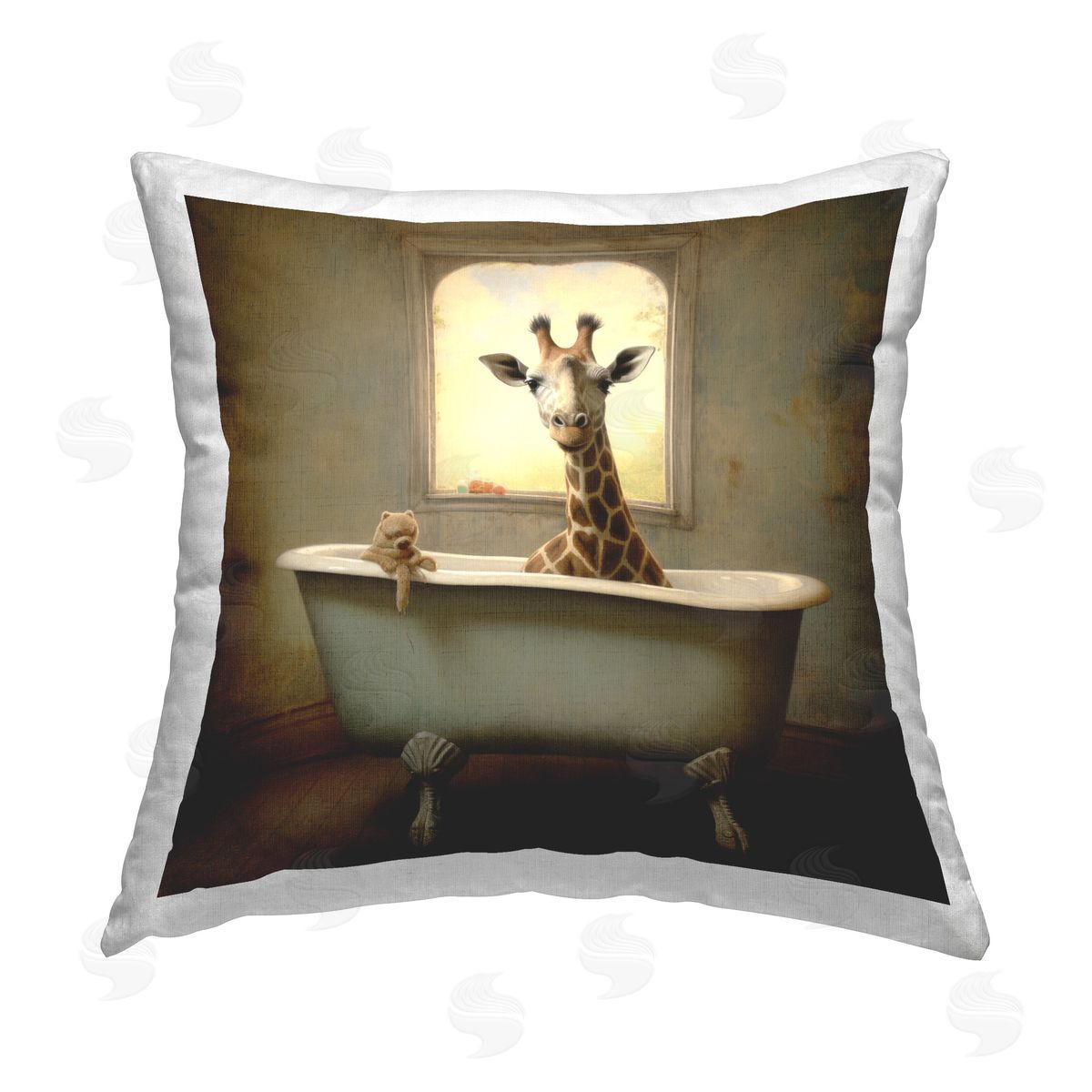 Lazar Studio Rustic Bathing Giraffe Printed Plush Polyester Throw Pillow