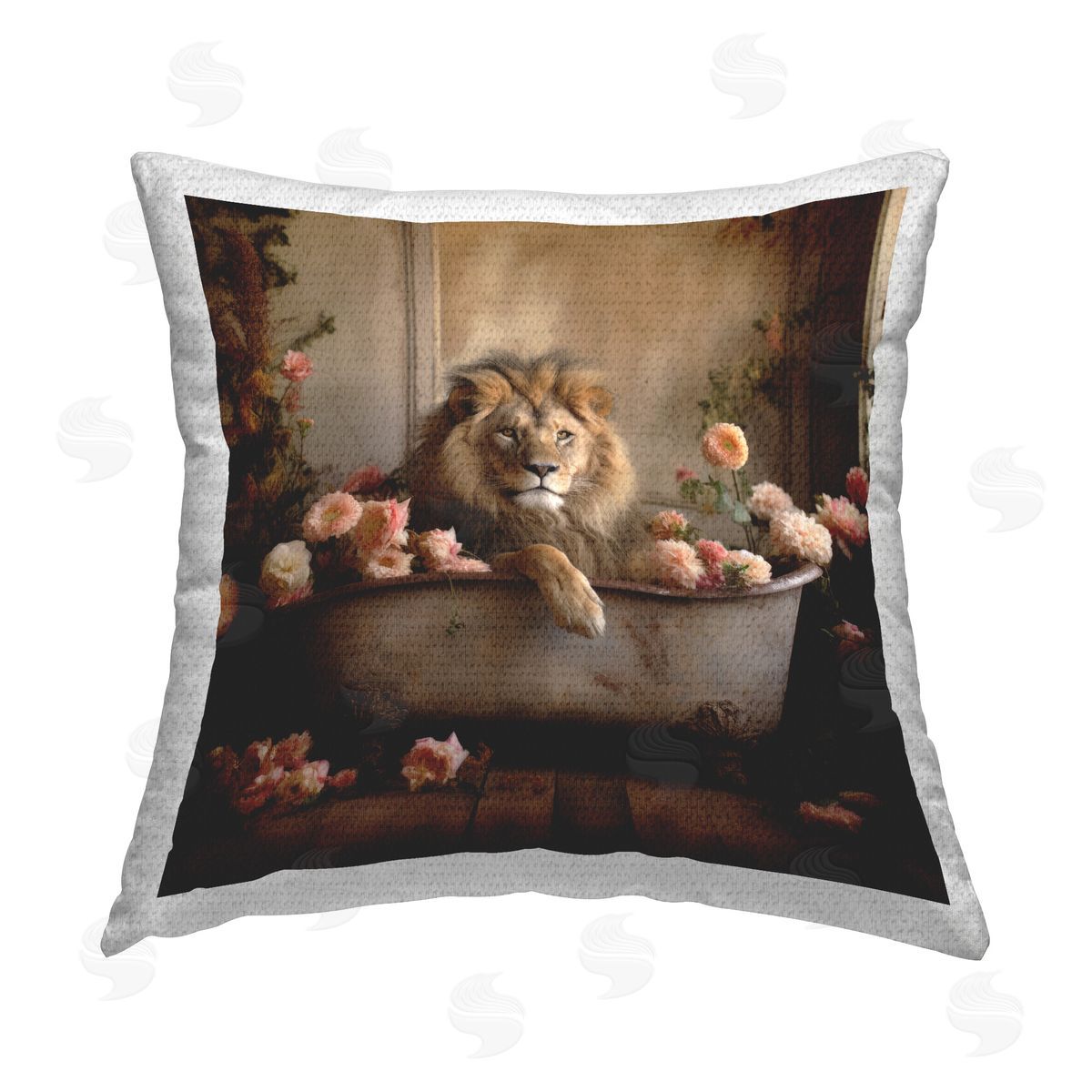 Lazar Studio Lion in Floral Tub Outdoor Quick-Dry Polyester Printed Throw Pillow