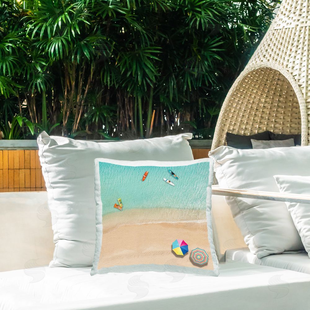 Katrina Craven Aerial Swimming Beachgoers Outdoor Quick-Dry Polyester Printed Throw Pillow in Back Yard