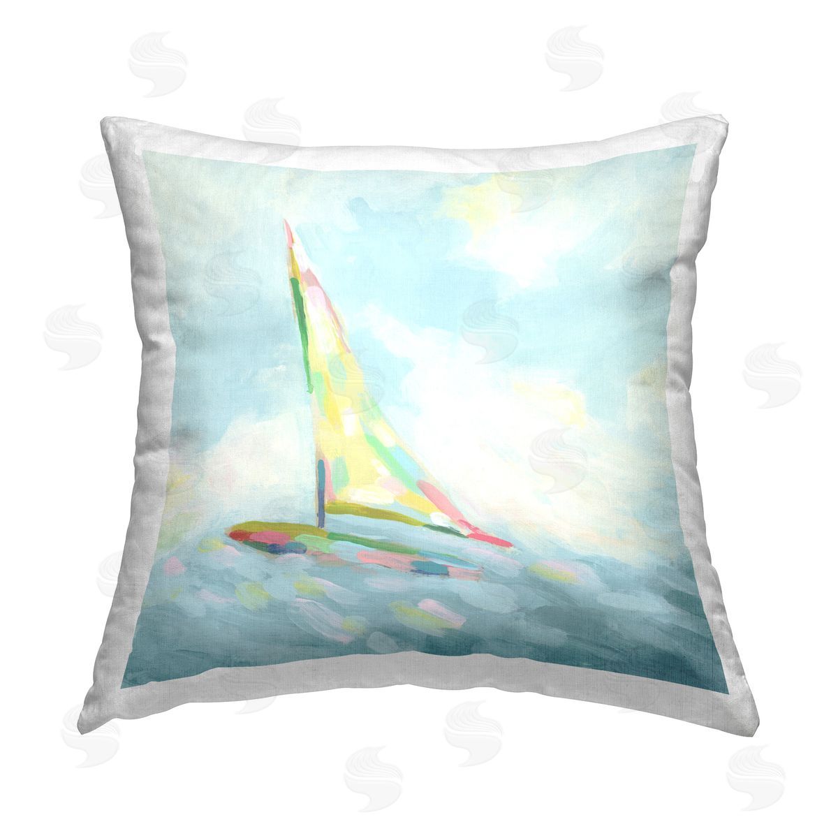 June Erica Vess Modern Flowing Sailboat Printed Plush Polyester Throw Pillow