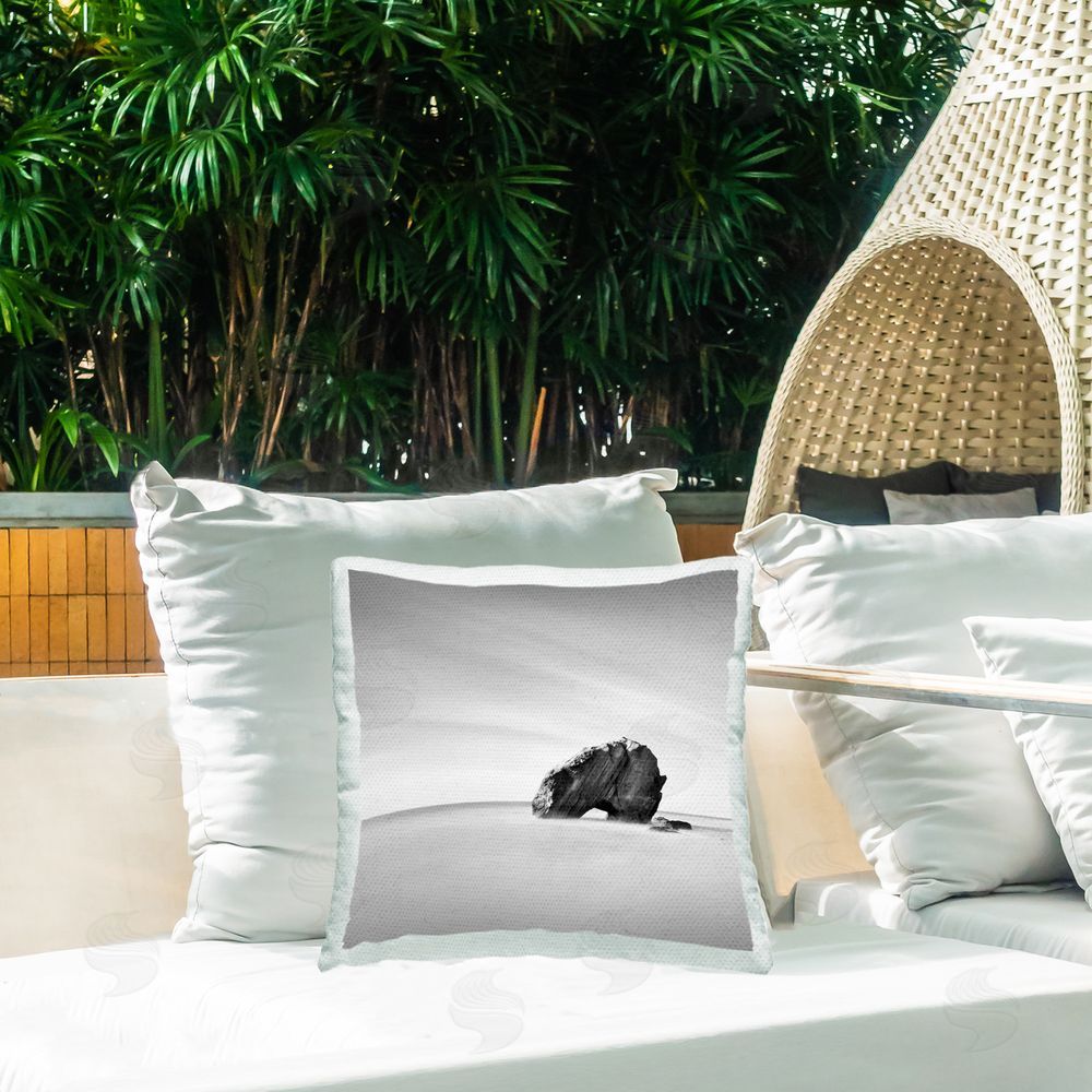 Praxis Studio Monochrome Beach Rocks Outdoor Quick-Dry Polyester Printed Throw Pillow in Back Yard