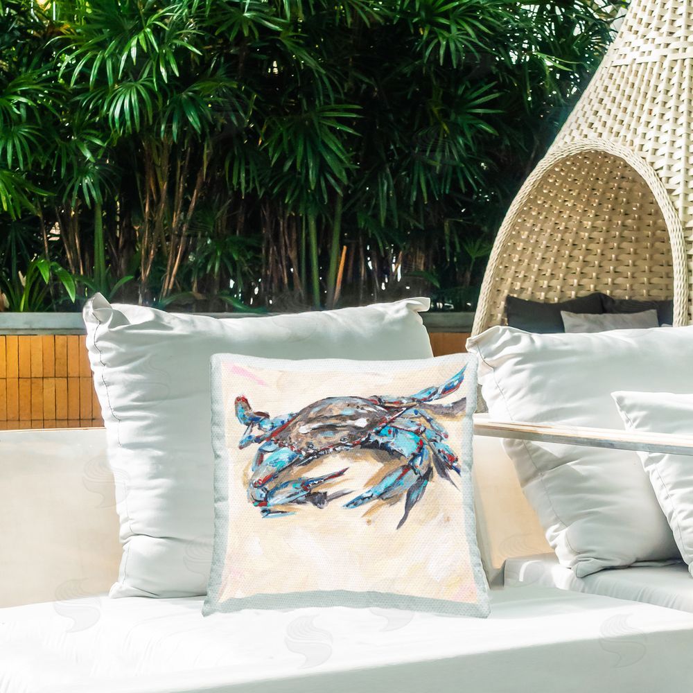 Melissa Wang Blue Beach Crab Outdoor Quick-Dry Polyester Printed Throw Pillow in Back Yard