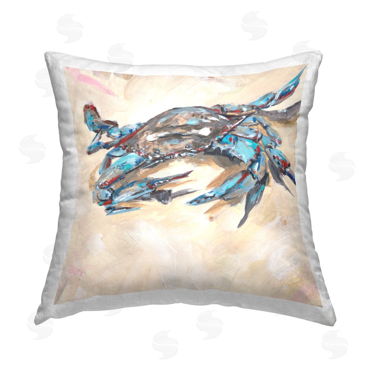 Melissa Wang Blue Beach Crab Printed Plush Polyester Throw Pillow