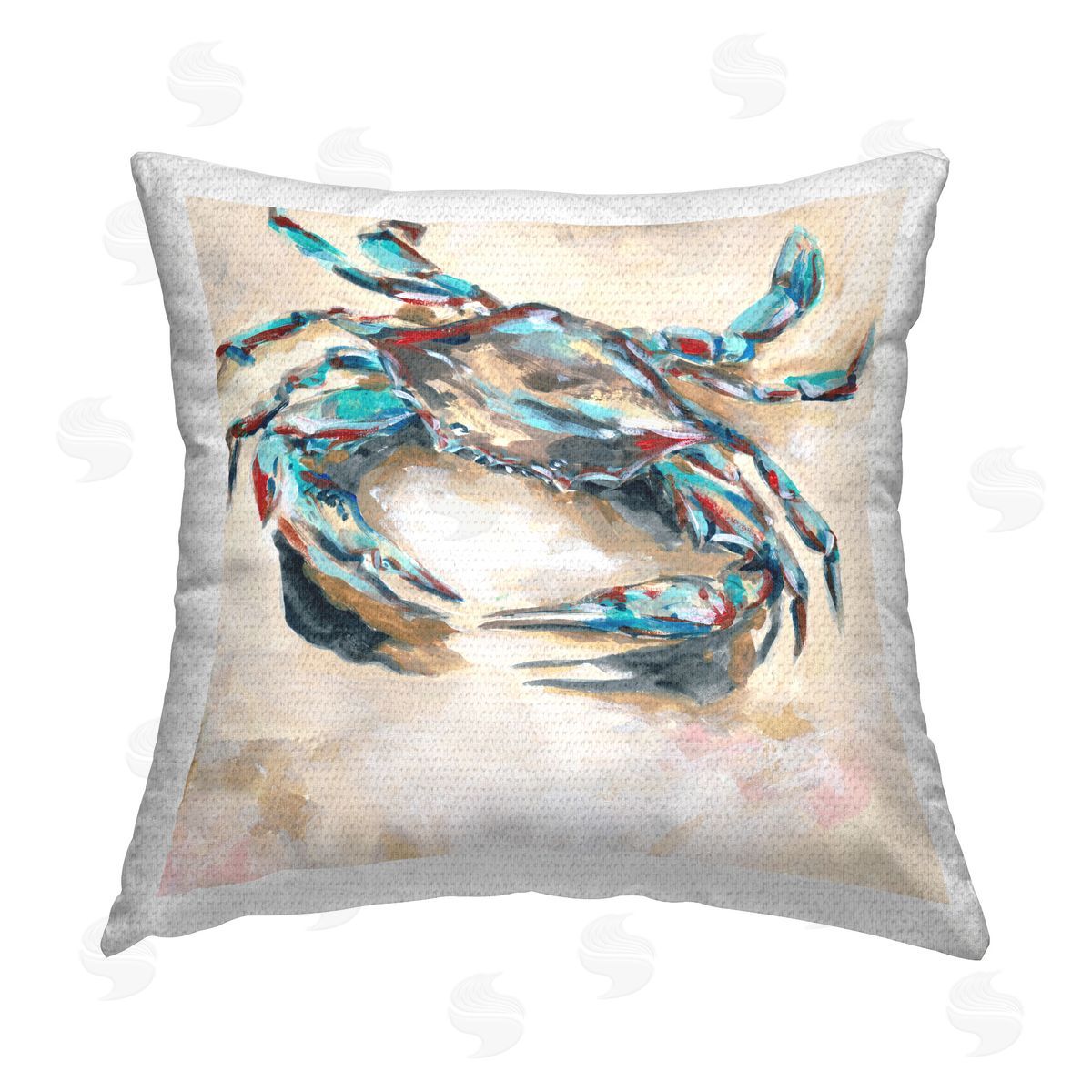 Melissa Wang Blue & Red Crab Outdoor Quick-Dry Polyester Printed Throw Pillow