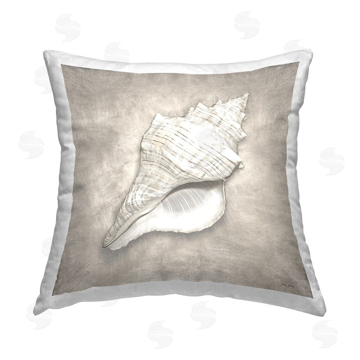 Amber Sterling Grey Detailed Conch Printed Plush Polyester Throw Pillow