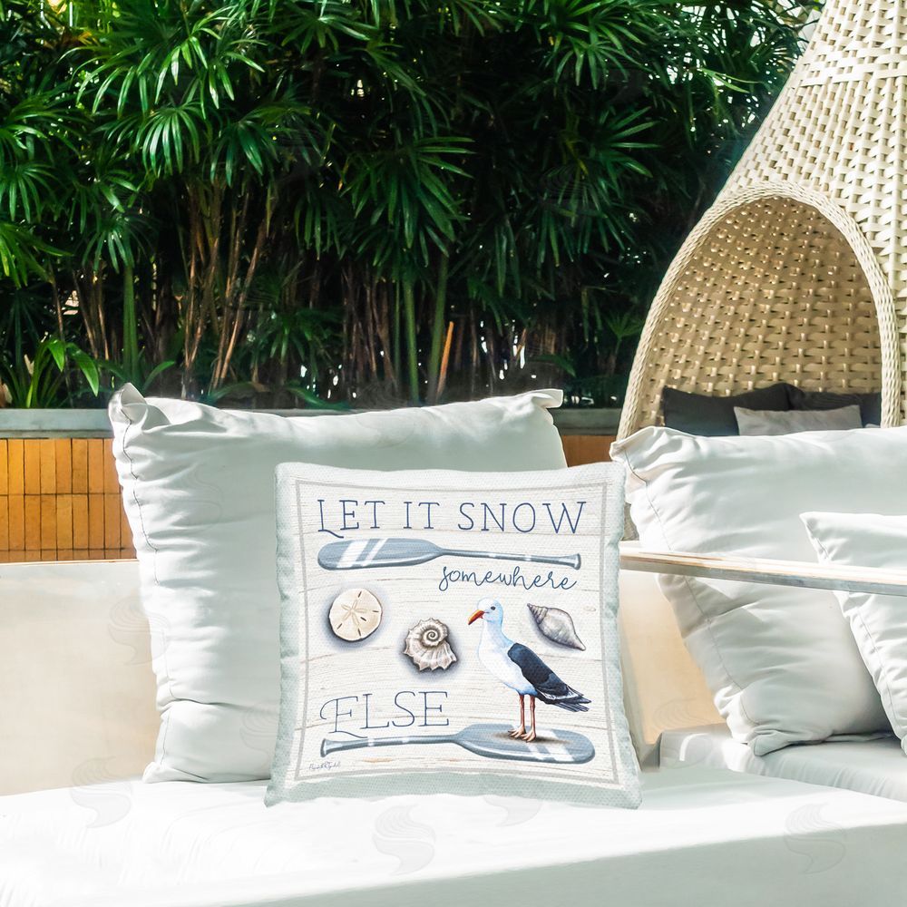 Elizabeth Tyndall Seasonal Nautical Phrase Outdoor Quick-Dry Polyester Printed Throw Pillow in Back Yard