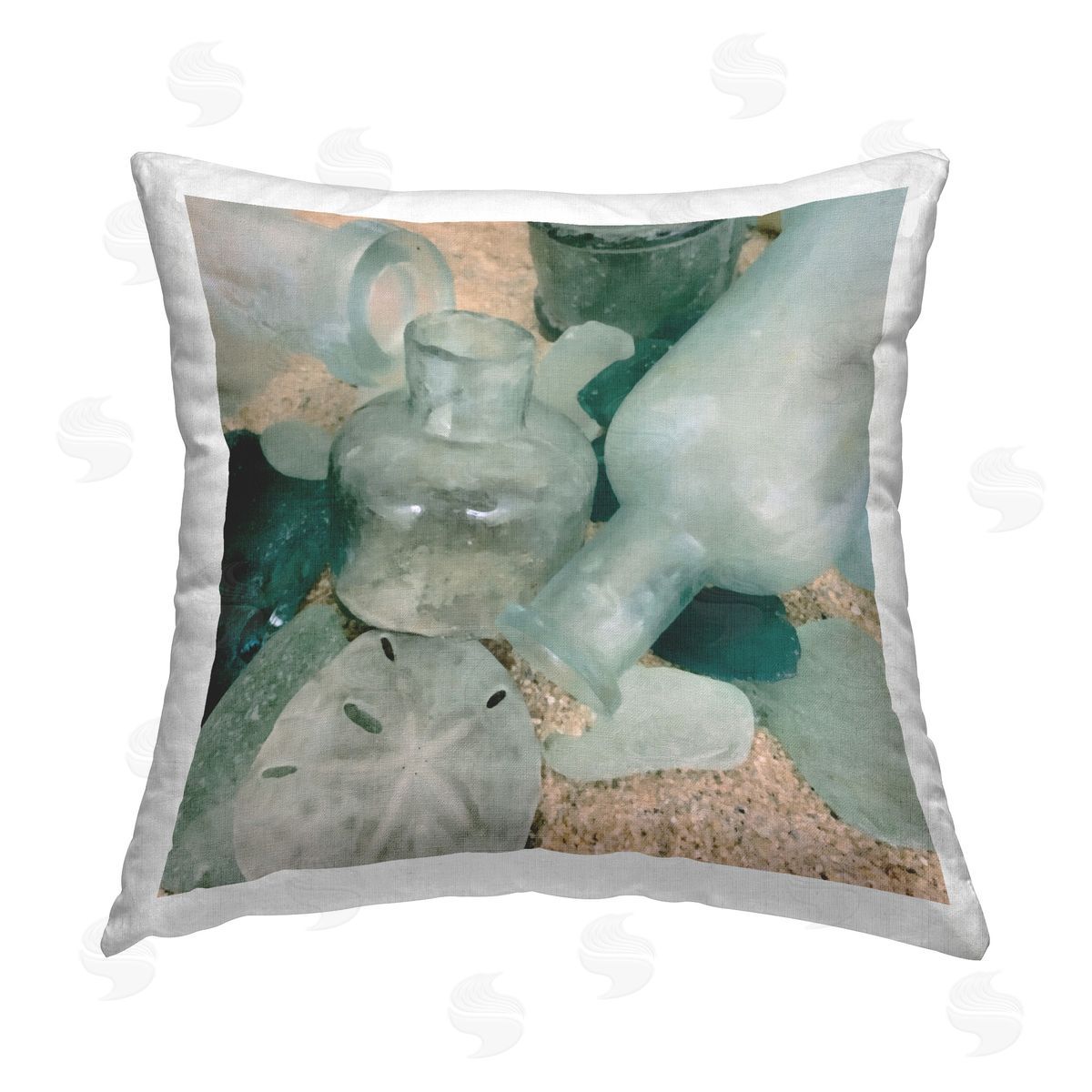 Graffitee Studios Beach Seaglass & Bottles Printed Plush Polyester Throw Pillow