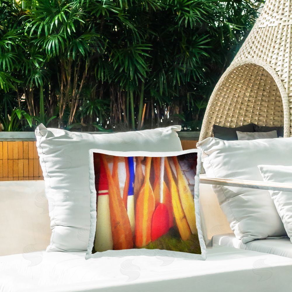 Graffitee Studios Boat Oars Leaning Outdoor Quick-Dry Polyester Printed Throw Pillow in Back Yard