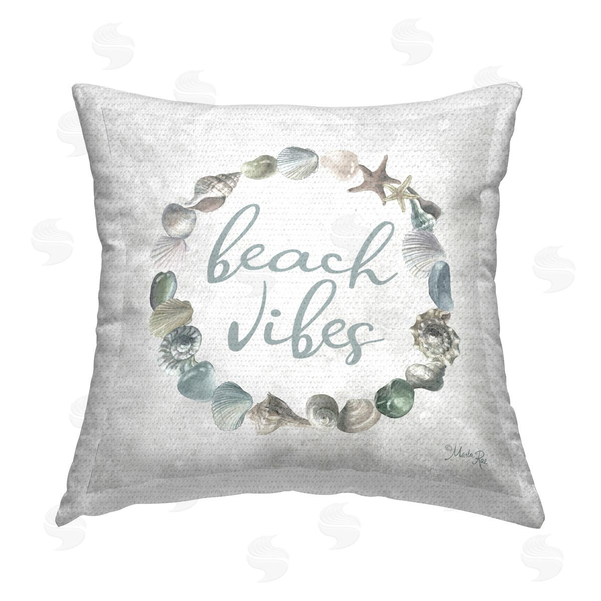 Marla Rae Beach Vibes Shell Wreath Outdoor Quick-Dry Polyester Printed Throw Pillow