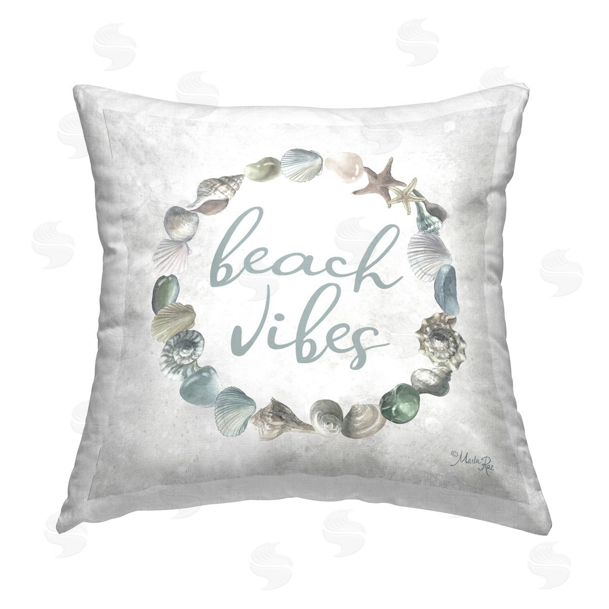 Marla Rae Beach Vibes Shell Wreath Printed Plush Polyester Throw Pillow