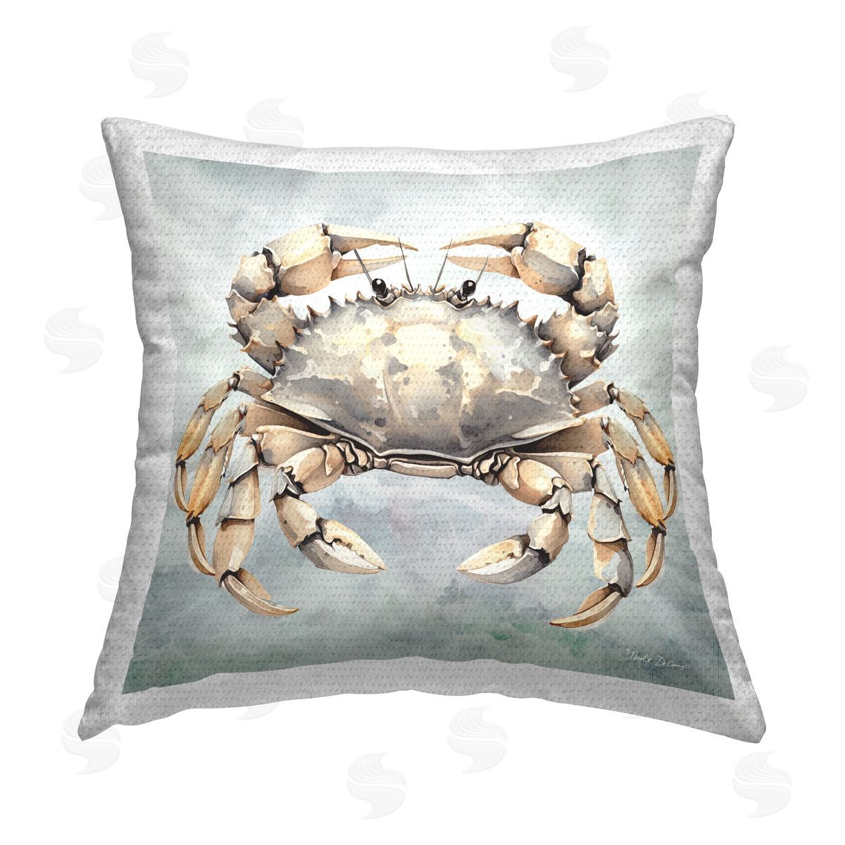 Nicole DeCamp Detailed Crab on Grey Outdoor Quick-Dry Polyester Printed Throw Pillow