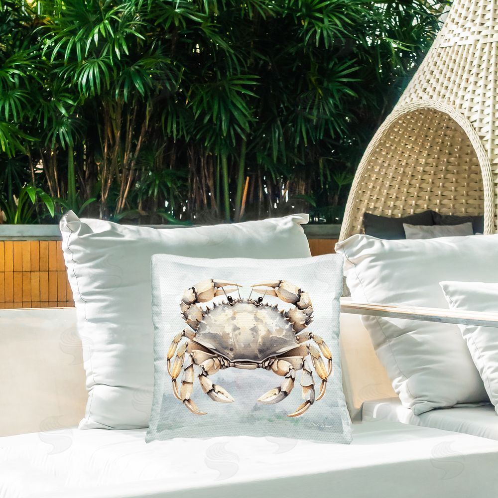 Nicole DeCamp Detailed Crab on Grey Outdoor Quick-Dry Polyester Printed Throw Pillow in Back Yard
