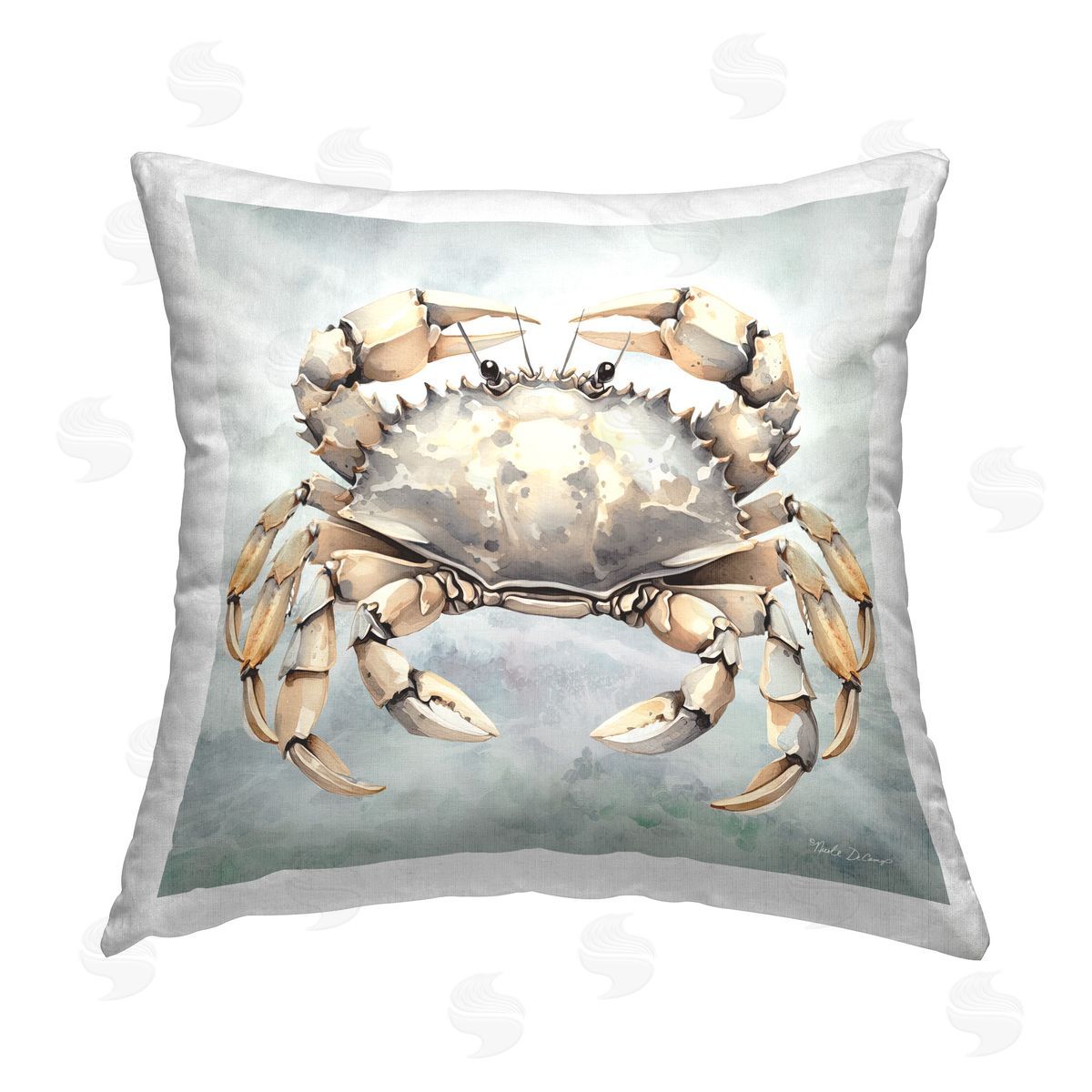 Nicole DeCamp Detailed Crab on Grey Printed Plush Polyester Throw Pillow