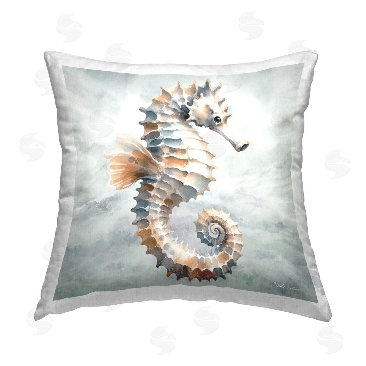 Nicole DeCamp Detailed Seahorse on Grey Printed Plush Polyester Throw Pillow