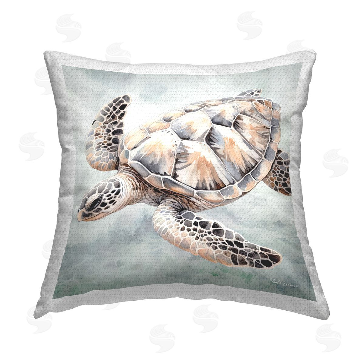 Nicole DeCamp Detailed Turtle on Grey Outdoor Quick-Dry Polyester Printed Throw Pillow