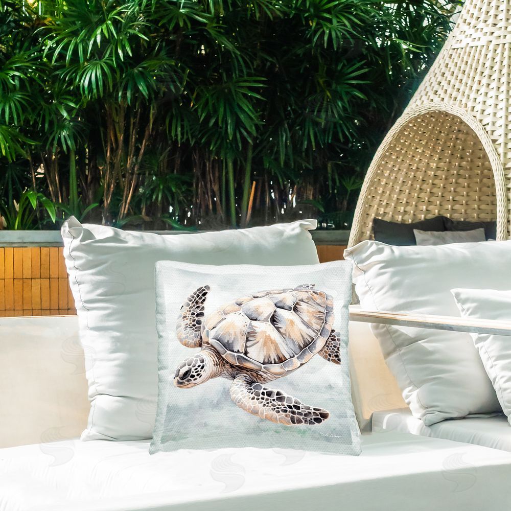 Nicole DeCamp Detailed Turtle on Grey Outdoor Quick-Dry Polyester Printed Throw Pillow in Back Yard