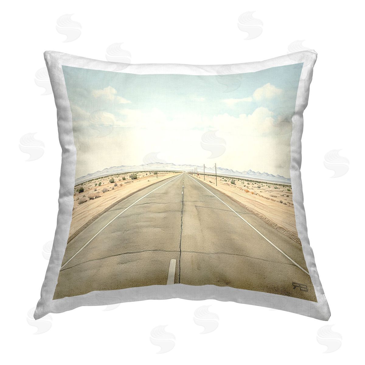 RB Desert Freeway Scenery Printed Plush Polyester Throw Pillow