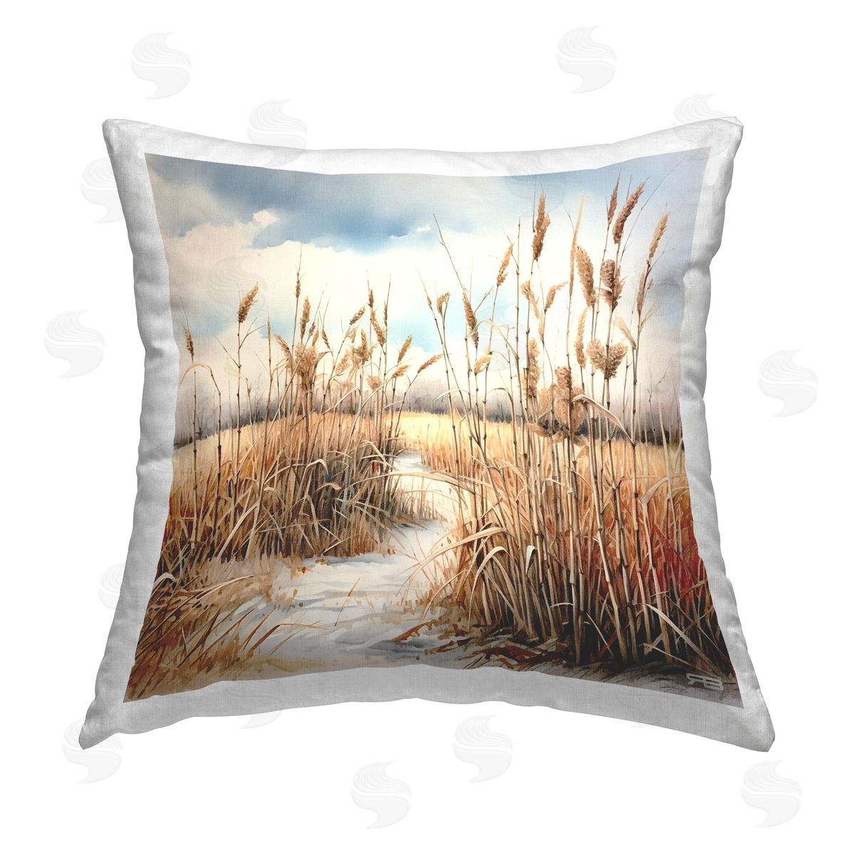 RB Country Stream with Reeds Printed Plush Polyester Throw Pillow