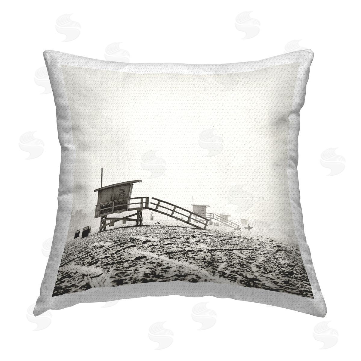 Myan Soffia Grey Beach Huts Outdoor Quick-Dry Polyester Printed Throw Pillow