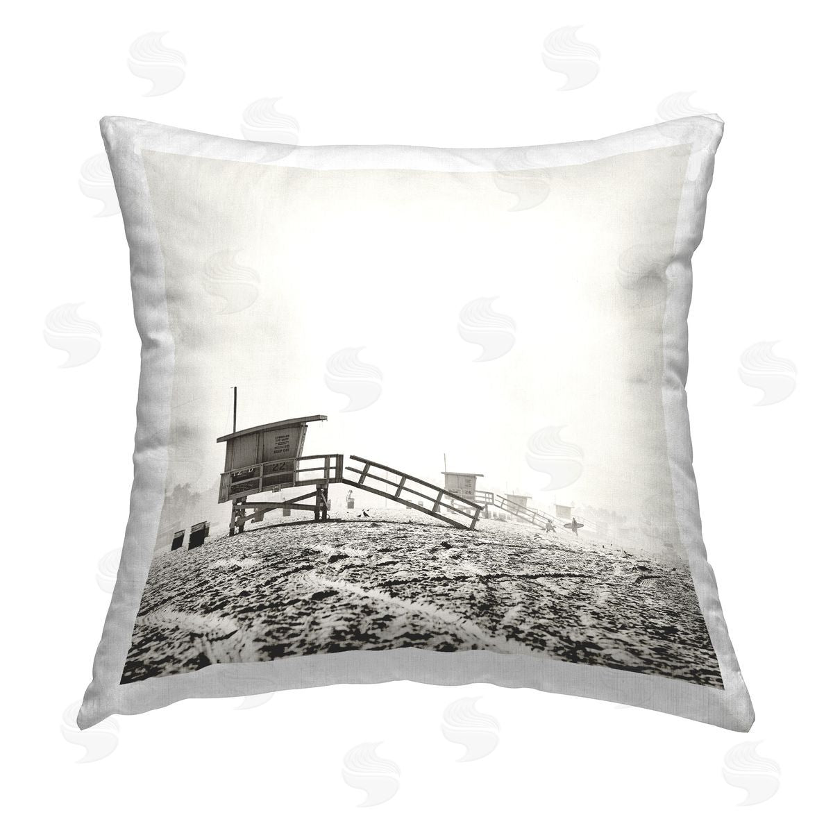 Myan Soffia Grey Beach Huts Printed Plush Polyester Throw Pillow