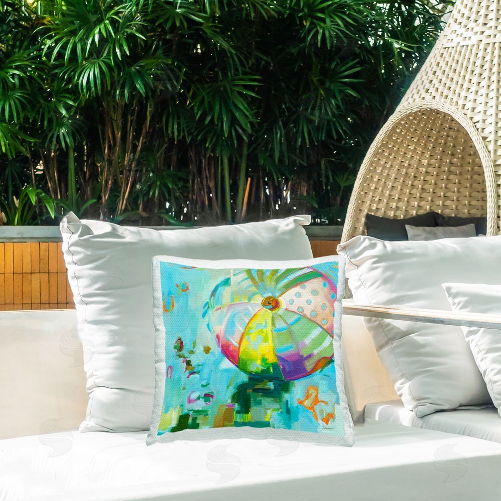 Liz Jardine Abstract Summer Beach Ball Outdoor Quick-Dry Polyester Printed Throw Pillow in Back Yard