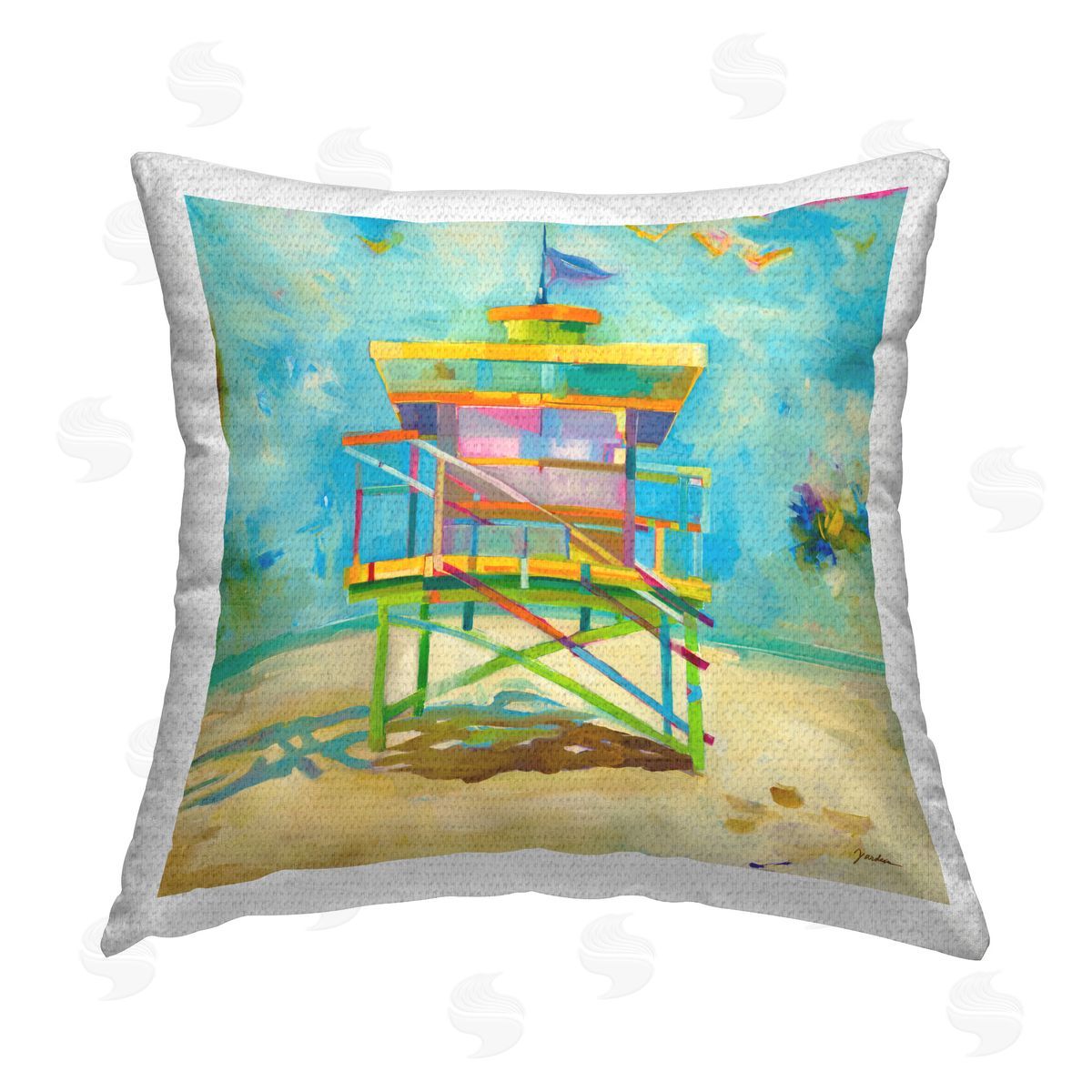 Liz Jardine Modern Lifeguard Hut Outdoor Quick-Dry Polyester Printed Throw Pillow
