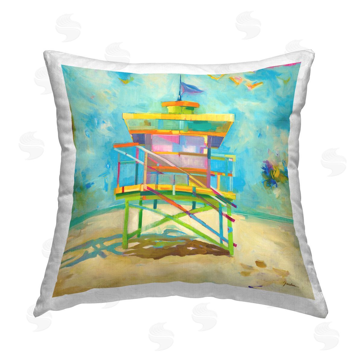Liz Jardine Modern Lifeguard Hut Printed Plush Polyester Throw Pillow