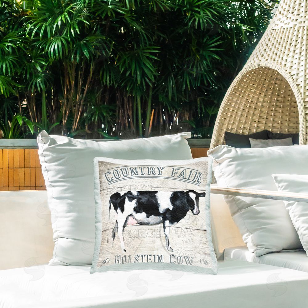 Gail Fraser Country Fair Cow Outdoor Quick-Dry Polyester Printed Throw Pillow in Back Yard