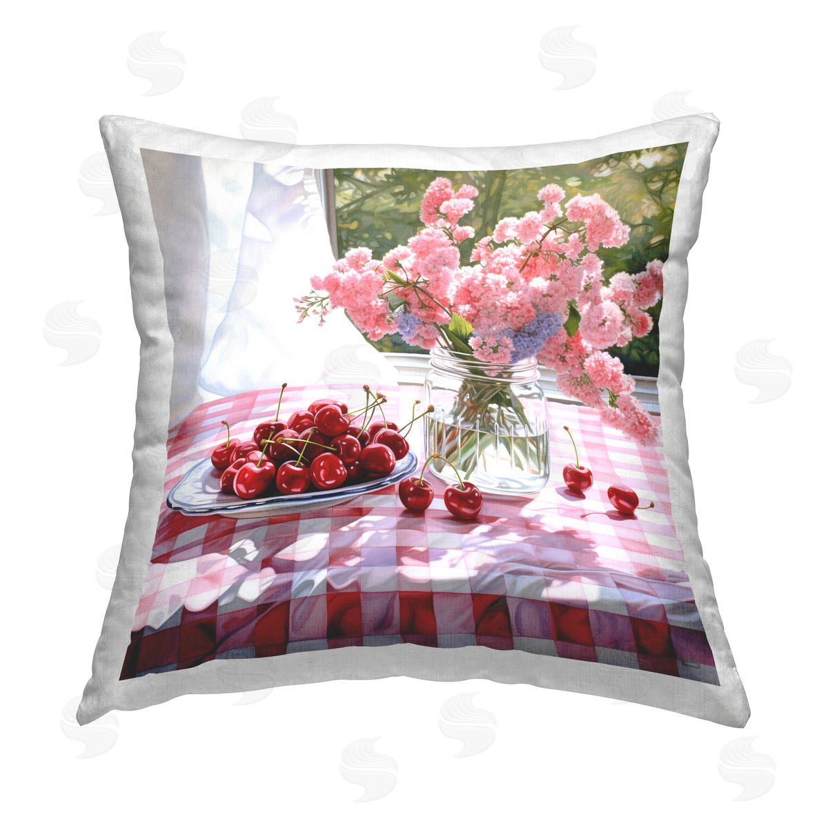 RB Cherry Blossoms & Cherries Printed Plush Polyester Throw Pillow