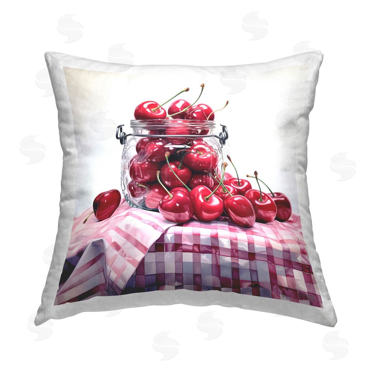 RB Cherries in Country Jar Printed Plush Polyester Throw Pillow