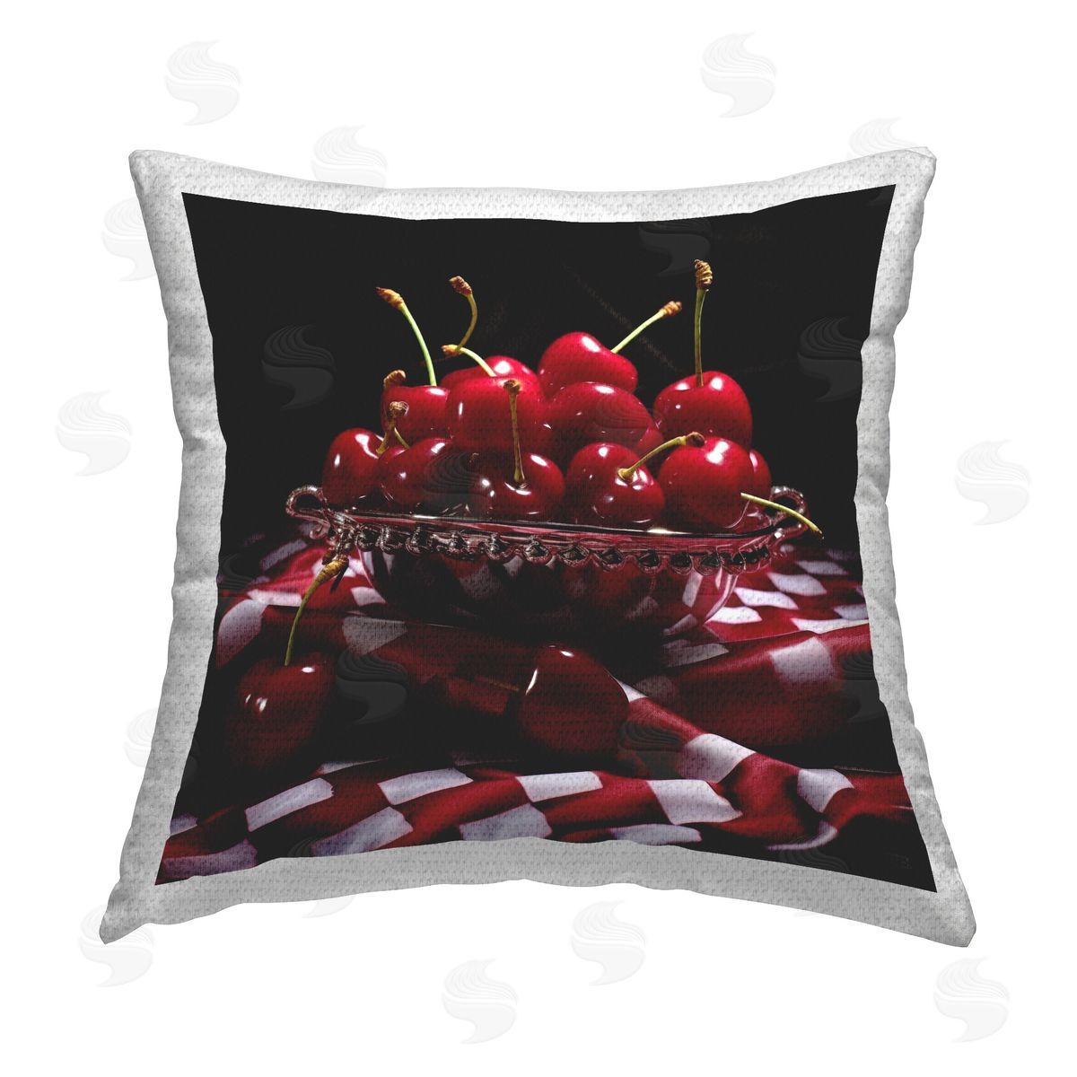 RB Cherries on Plaid Outdoor Quick-Dry Polyester Printed Throw Pillow