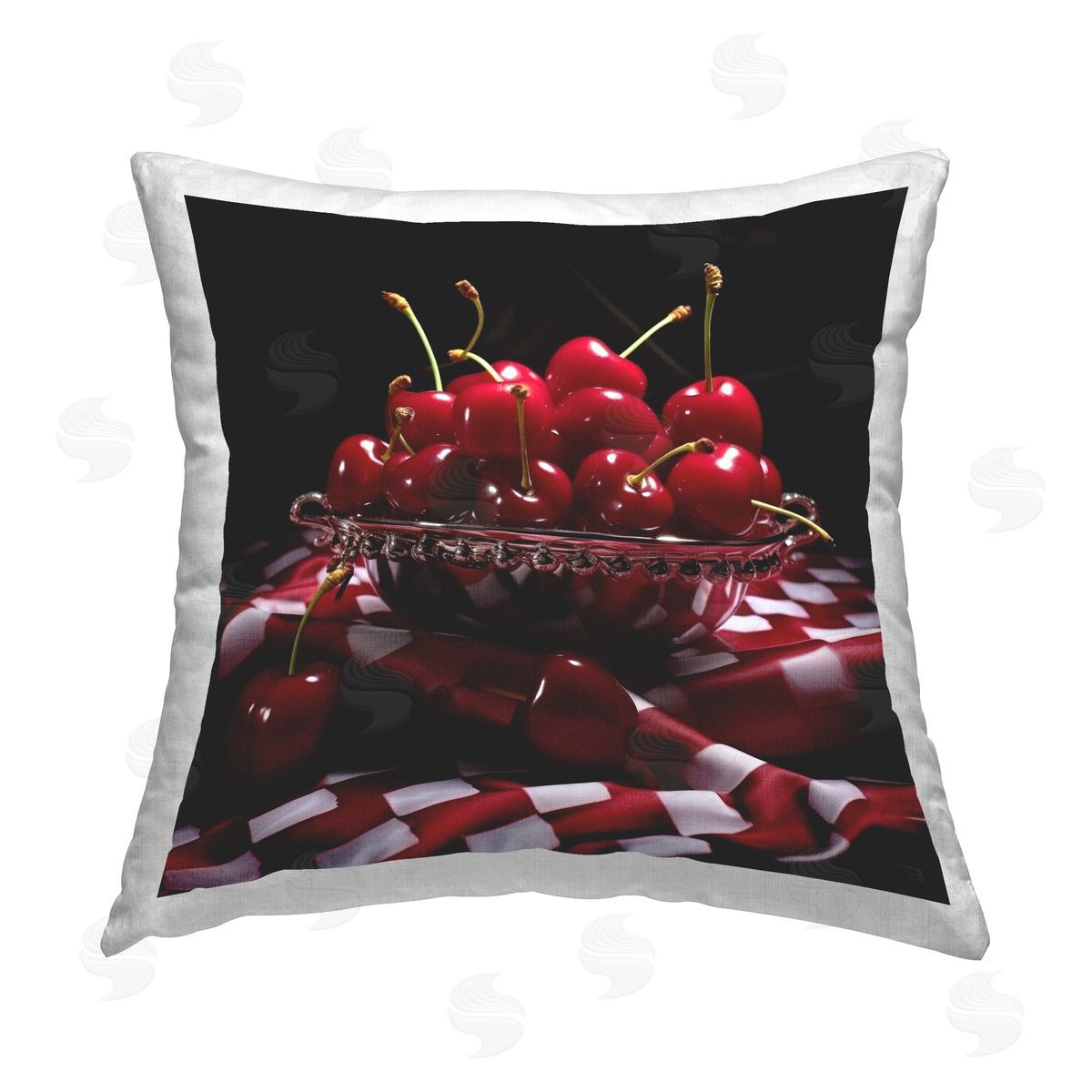 RB Cherries on Plaid Printed Plush Polyester Throw Pillow