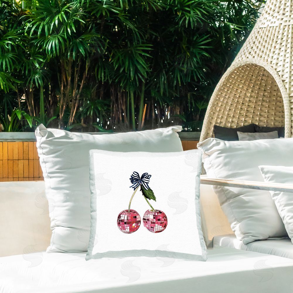 Amelia Noyes Cherry with Ribbon Outdoor Quick-Dry Polyester Printed Throw Pillow in Back Yard