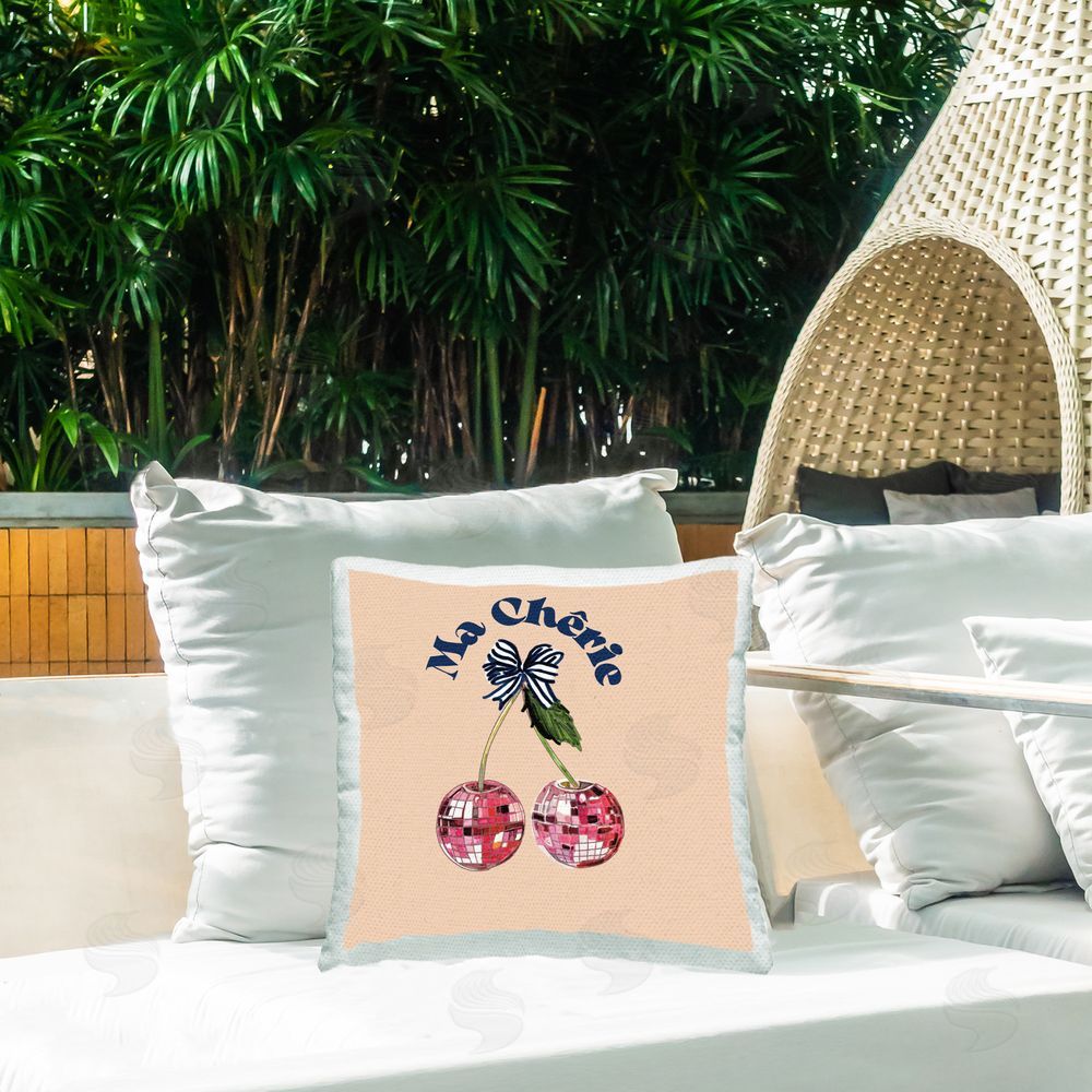 Amelia Noyes Glam Cherry Phrase Outdoor Quick-Dry Polyester Printed Throw Pillow in Back Yard