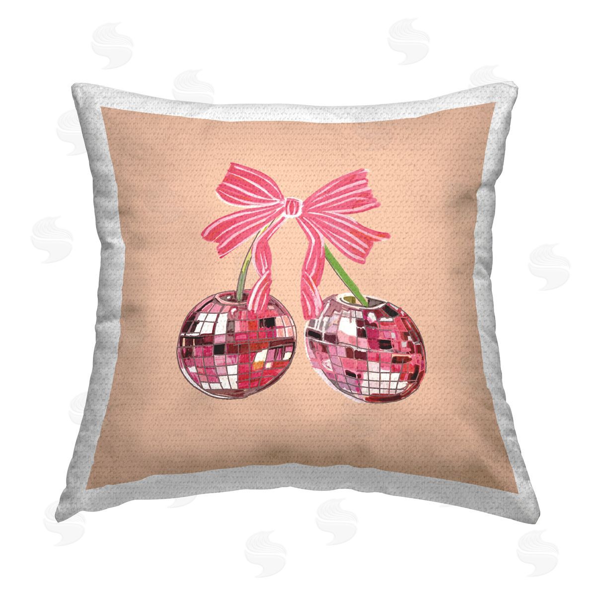 Amelia Noyes Cherries with Ribbon Outdoor Quick-Dry Polyester Printed Throw Pillow