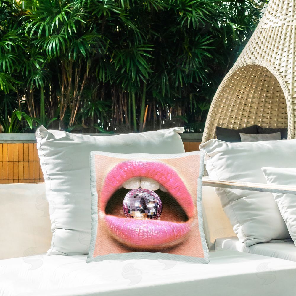 Ziwei Li Disco Ball & Lips Outdoor Quick-Dry Polyester Printed Throw Pillow in Back Yard