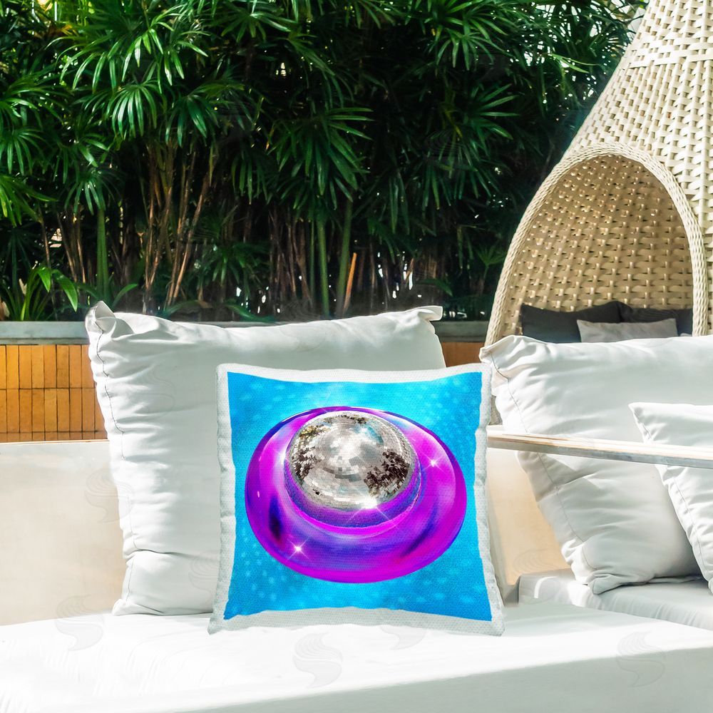 Ziwei Li Disco Ball Pool Ring Outdoor Quick-Dry Polyester Printed Throw Pillow in Back Yard