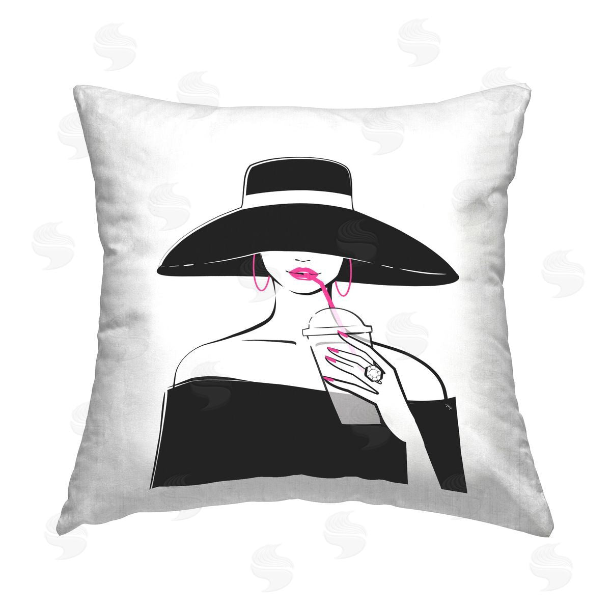 Martina Pavlova Trendy Girl with Drink Printed Plush Polyester Throw Pillow