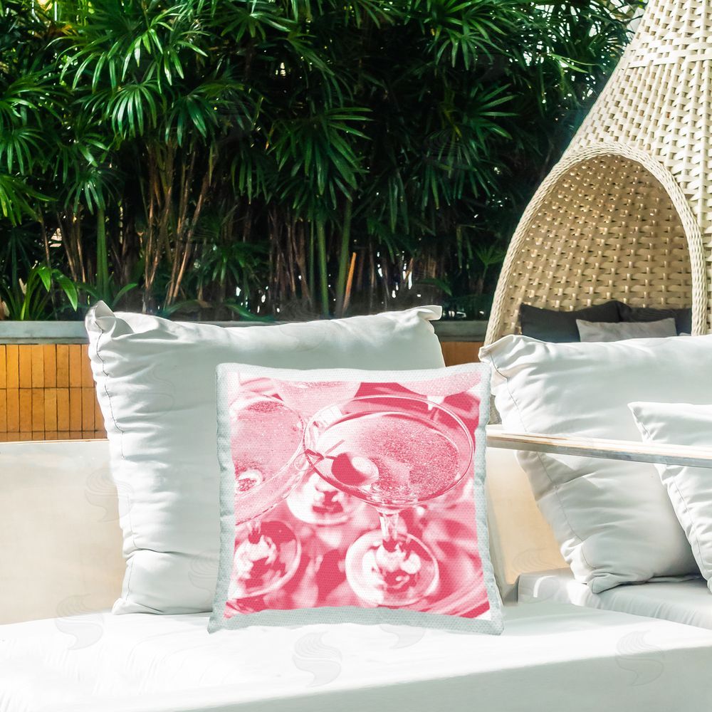Stupell Studio Pink Abstract Martini Outdoor Quick-Dry Polyester Printed Throw Pillow in Back Yard
