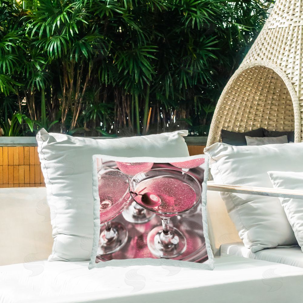 Stupell Studio Glimmering Pink Martinis Outdoor Quick-Dry Polyester Printed Throw Pillow in Back Yard