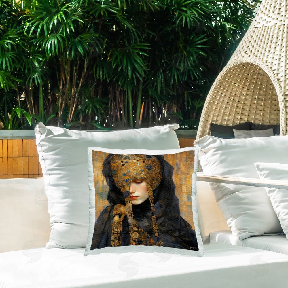 RB Geometric Abstract Woman Outdoor Quick-Dry Polyester Printed Throw Pillow in Back Yard