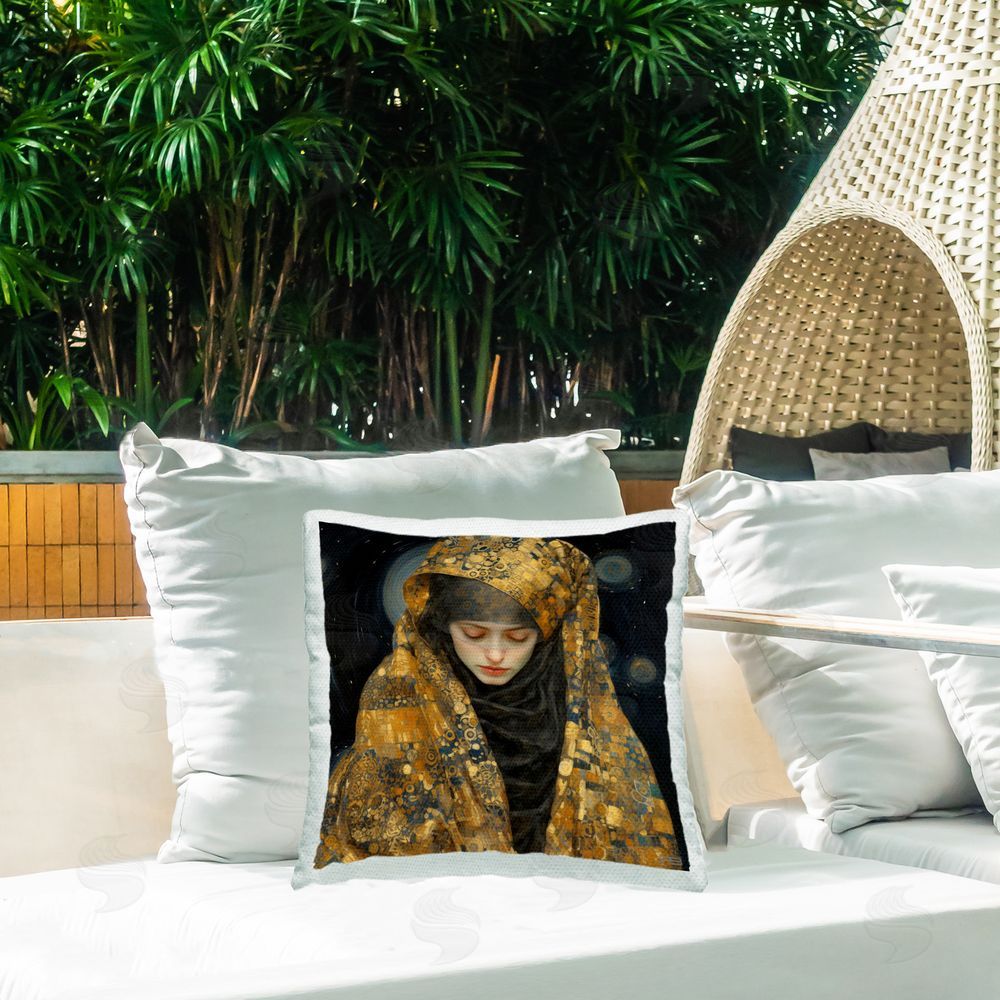 RB Woman & Opulent Headscarf Outdoor Quick-Dry Polyester Printed Throw Pillow in Back Yard