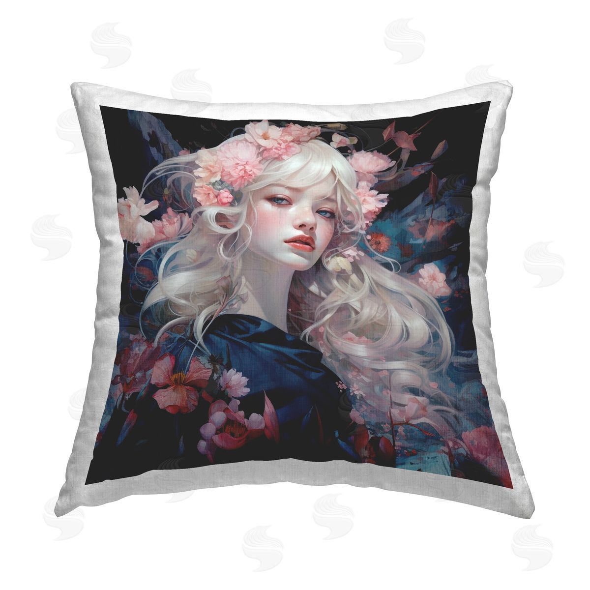 RB Pink Blooming Girl Printed Plush Polyester Throw Pillow
