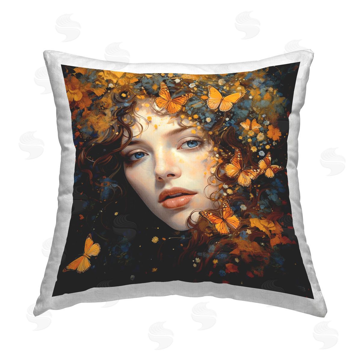 RB Elegant Girl & Butterflies Printed Plush Polyester Throw Pillow