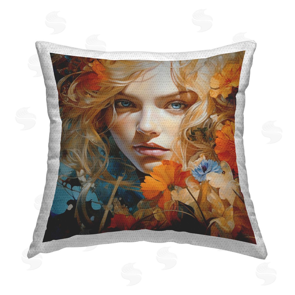 RB Girl with Orange Blooms Outdoor Quick-Dry Polyester Printed Throw Pillow