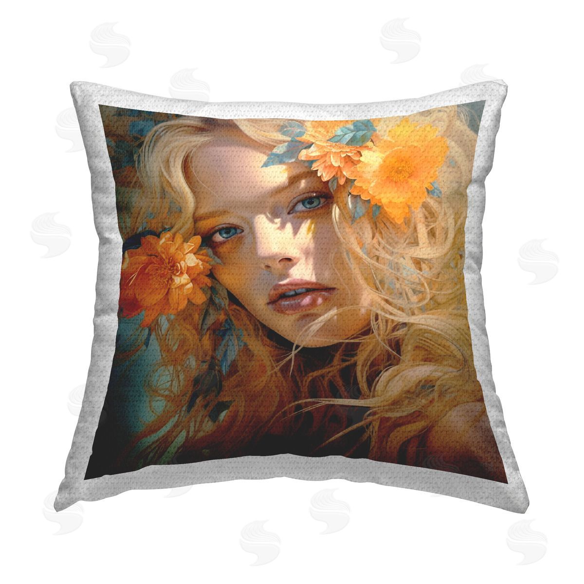 RB Blonde Woman & Blooms Outdoor Quick-Dry Polyester Printed Throw Pillow