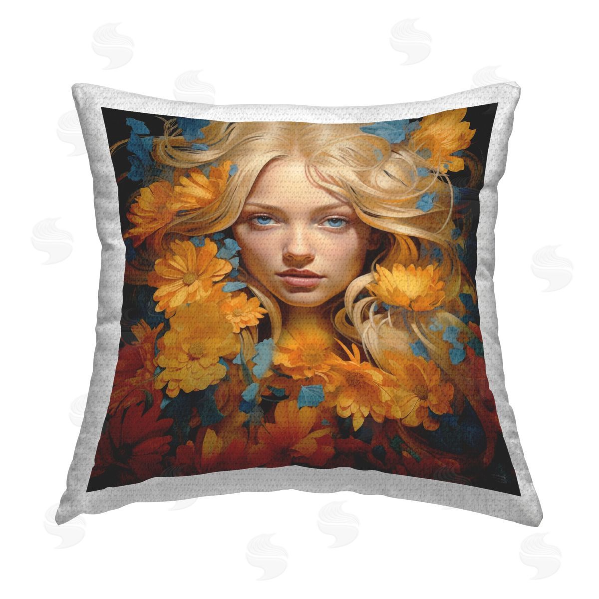 RB Orange Floral Portrait Outdoor Quick-Dry Polyester Printed Throw Pillow
