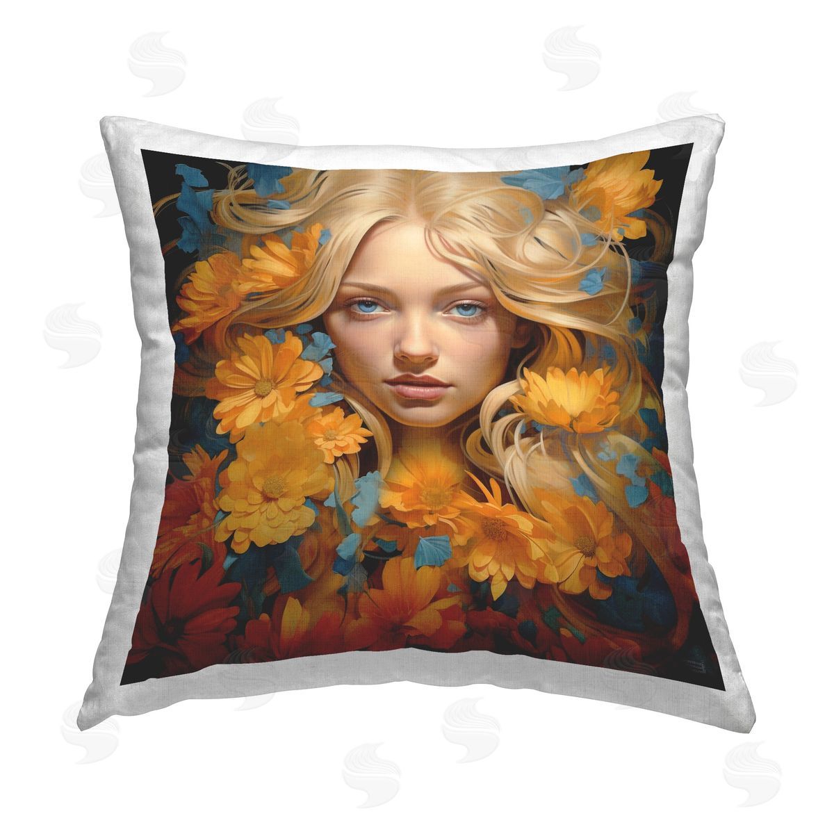 RB Orange Floral Portrait Printed Plush Polyester Throw Pillow